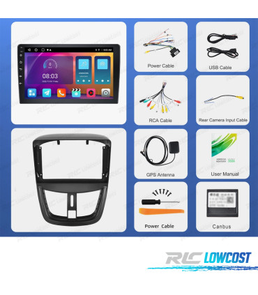 RÁDIO GPS ANDROID 13 PEUGEOT 207 09-12
