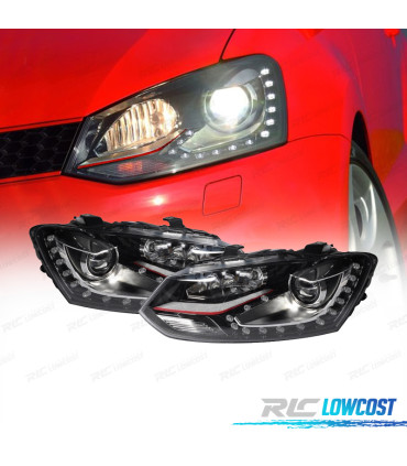 FARÓIS VOLKSWAGEN POLO 6R 6C 09-17 LOOK GTI VERMELHO