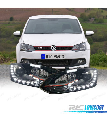 FARÓIS VOLKSWAGEN POLO 6R 6C 09-17 LOOK GTI VERMELHO