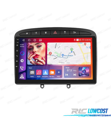 RÁDIO GPS 9'' ANDROID 13 PEUGEOT 308 / 408 07-15 4GB+64GB
