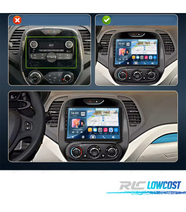RÁDIO GPS 9'' ANDROID 13 RENAULT CAPTUR 15-17 2 DIN 4GB+64GB