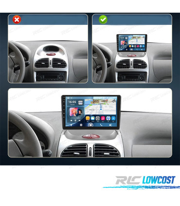 RÁDIO GPS 9'' ANDROID 13 PEUGEOT 206 04-08 / CITROEN C2 06-13 2 DIN 4GB+64GB