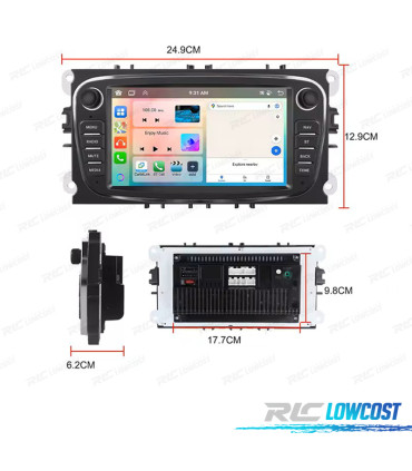 RÁDIO GPS 7'' ANDROID 13 FORD FOCUS II 08-11 S-MAX 08-11 MONDEO 08-11 GALAXY II 06-11 C-MAX 08-11 KUGA 06-11 4GB+64GB
