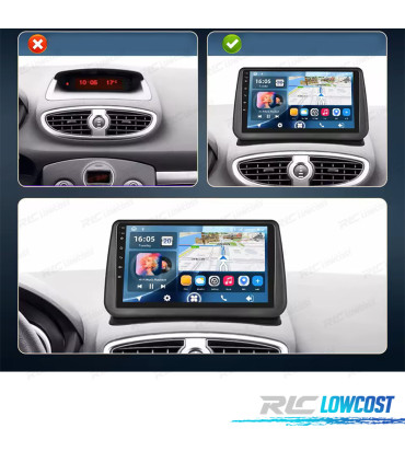 RÁDIO GPS 9'' ANDROID 13 RENAULT CLIO 3 05-14 2 DIN 4GB+64GB
