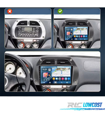RÁDIO GPS 9'' ANDROID 13 TOYOTA RAV4 01-06 2 DIN 4GB+64GB