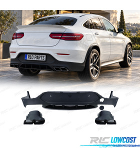 DIFUSOR TRASEIRO MERCEDES GLC C253 COUPE 15-19 LOOK AMF GLC63 + PONTEIRAS DE ESCAPE PRETAS