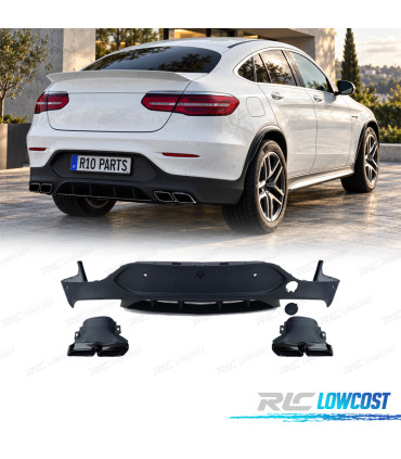 DIFUSOR TRASEIRO MERCEDES GLC C253 COUPE 15-19 LOOK AMF GLC63 + PONTEIRAS DE ESCAPE PRETAS