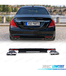 DIFUSOR MERCEDES CLASSE S W222 13-17 LOOK AMG S63 PRETO BRILHANTE + PONTEIRAS CROMADAS