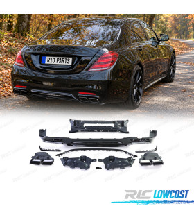 DIFUSOR MERCEDES CLASSE S W222 17-20 LOOK AMG S63 PRETO BRILHANTE + PONTEIRAS CROMADAS
