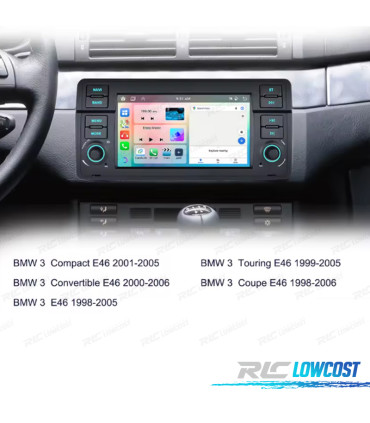 RÁDIO GPS ANDROID 15 BMW SÉRIE 3 E46 98-05 / COMPACTO 01-05 / CABRIO 00-06 / TOURING 99-05 / COUPÉ 98-06 7" 4GB+64GB