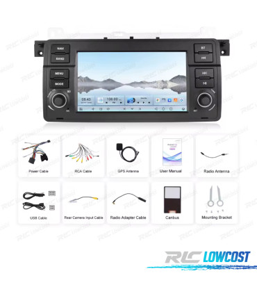 RÁDIO GPS ANDROID 15 BMW SÉRIE 3 E46 98-05 / COMPACTO 01-05 / CABRIO 00-06 / TOURING 99-05 / COUPÉ 98-06 7" 4GB+64GB