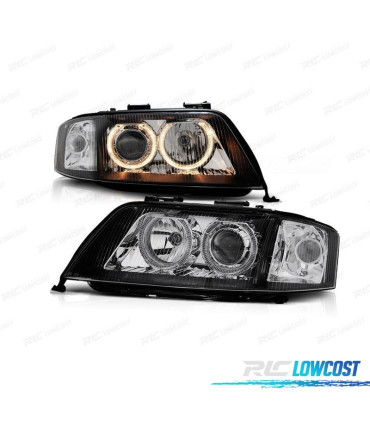 FARÓIS AUDI A6 4B 97-99 ANGEL EYES FUNDO PRETO