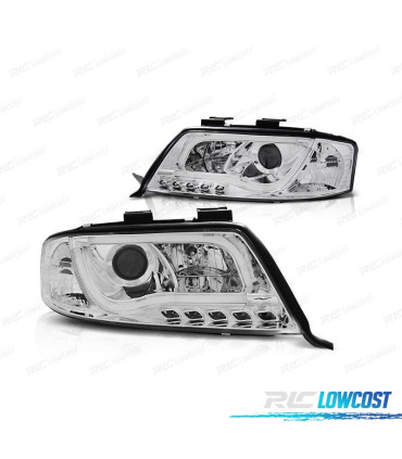 FARÓIS COM LUZ DIURNA LED TFL AUDI A6 4B 01-05 FUNDO CROMADO
