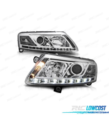 FARÓIS XENON AUDI A6 4F 04-08 DRL LUZ DIURNA REAL FUNDO CROMADO