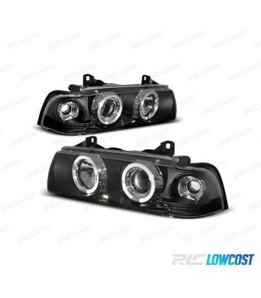 FARÓIS BMW E36 90-99 ANGEL EYES FUNDO PRETO