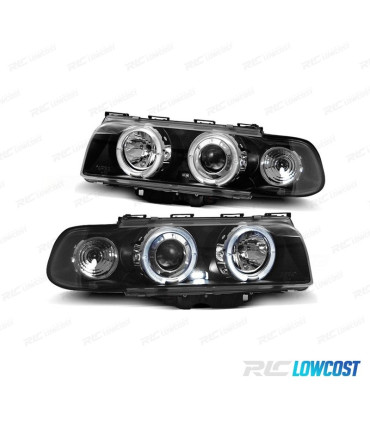 FARÓIS BMW E38 94-98 ANGEL EYES FUNDO PRETO