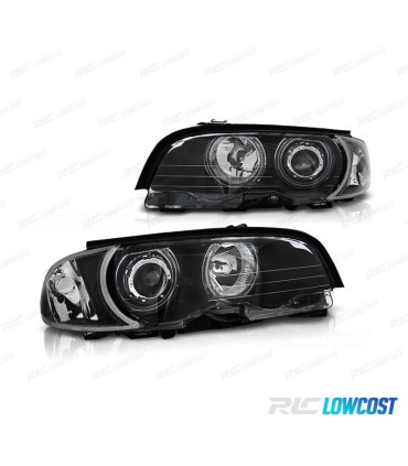 FARÓIS BMW E46 COUPE 99-03 ANGEL EYES CCFL LED + PISCAS FUNDO PRETO