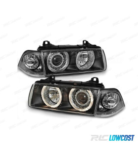 FARÓIS BMW E36 COUPE CABRIO ANGEL EYES FUNDO PRETO 92-99