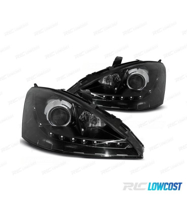 FARÓIS OPTICAS LUZ DIURNA PARA FORD FOCUS MK1 11/2001-10/2004 FUNDO PRETO H7