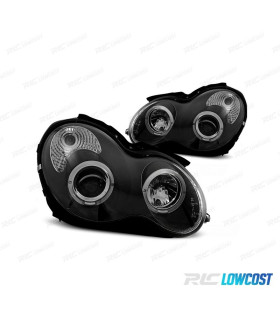 FARÓIS MERCEDES CLASSE C W203 00-07 ANGEL EYES FUNDO NEGRO