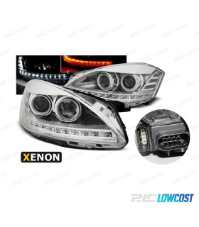FARÓIS XENON MERCEDES CLASSE S W221 05-09 LUZ DIURNA FUNDO CROMADO