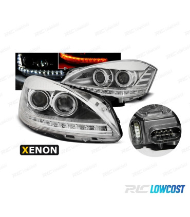 FARÓIS XENON MERCEDES CLASSE S W221 05-09 LUZ DIURNA FUNDO CROMADO