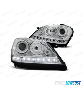 FARÓIS OPTICAS LUZ DIURNA LED MERCEDES ML W164 05-08 FUNDO CROMADO