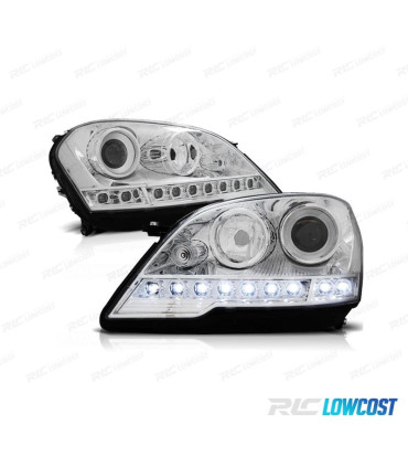 FARÓIS LUZ DIURNA COM PROJETOR MERCEDES ML W164 08-11 FUNDO CROMADO