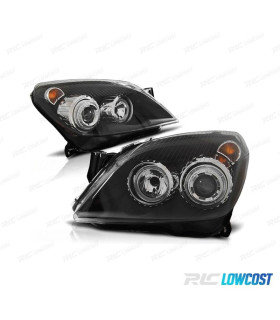FARÓIS FRONTAIS ANGEL EYES OPEL ASTRA H FUNDO PRETO