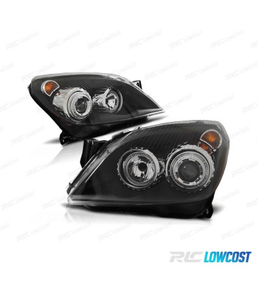 FARÓIS FRONTAIS ANGEL EYES OPEL ASTRA H FUNDO PRETO