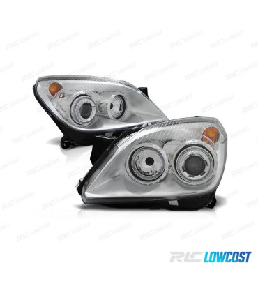 FARÓIS FRONTAIS ANGEL EYES PARA OPEL ASTRA H FUNDO CROMADO