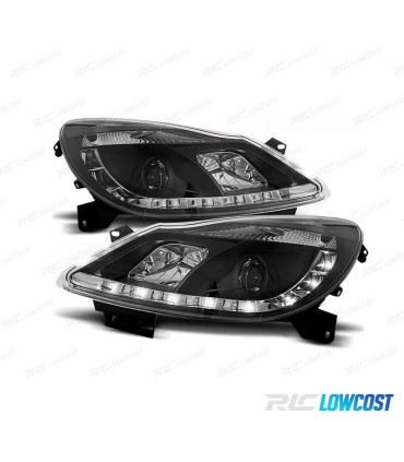FARÓIS LUZ DIURNA LED COM PROJETOR OPEL CORSA D 06-10 FUNDO PRETO