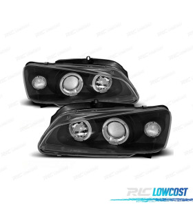 FARÓIS OPTICAS ANGEL EYES PARA PEUGEOT 106 96-03 FUNDO PRETO