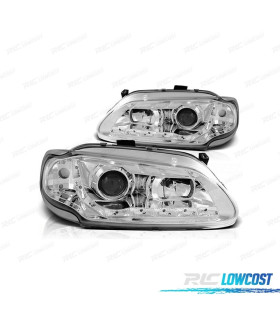 FARÓIS COM LUZ DIURNA LED RENAULT MEGANE 96-99 FUNDO CROMADO