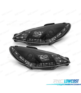 FARÓIS COM LUZ DIURNA LED PEUGEOT 206 98-08 FUNDO PRETO