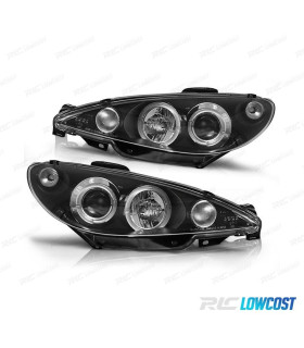 FARÓIS ANGEL EYES CCFL PEUGEOT 206 H4 98-06 FUNDO PRETO