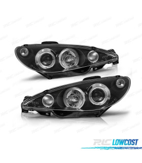 FARÓIS ANGEL EYES CCFL PARA PEUGEOT 206 H1 02-06 FUNDO PRETO