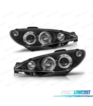 FARÓIS ANGEL EYES CCFL PARA PEUGEOT 206 H1 02-06 FUNDO PRETO