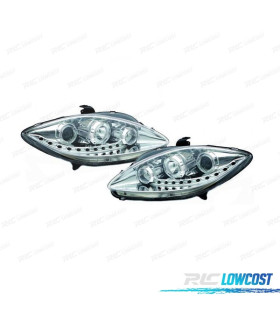 FARÓIS SEAT LEON ALTEA TOLEDO 04-09 FUNDO CROMADO LUZ DIURNA LED