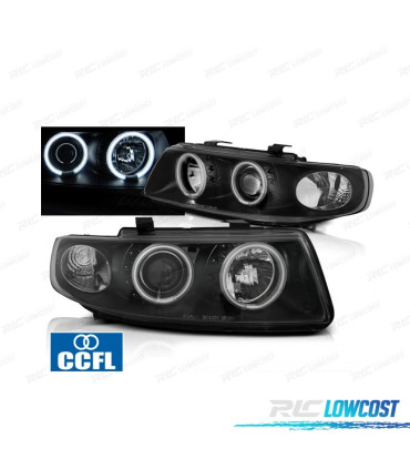 FARÓIS SEAT LEON TOLEDO 1M 99-05 ANGEL EYES CCFL FUNDO NEGRO