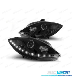 FARÓIS SEAT LEON ALTEA TOLEDO 04-09 LUZ DIURNA LED FUNDO NEGRO