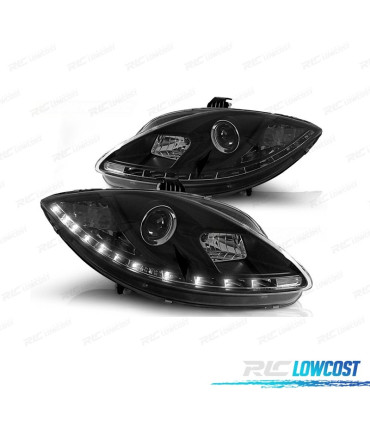 FARÓIS SEAT LEON ALTEA TOLEDO 04-09 LUZ DIURNA LED FUNDO NEGRO