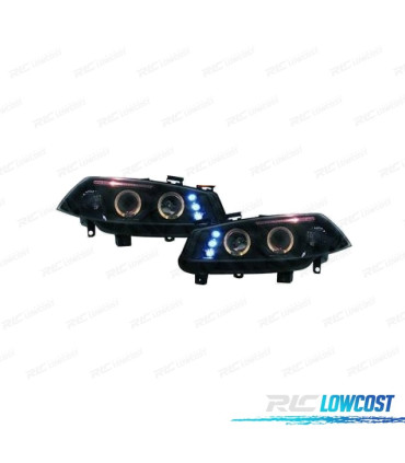 FARÓIS ANGEL EYES + LED RENAULT MEGANE 02-05 FUNDO PRETO