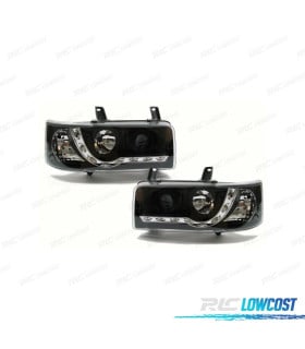 FARÓIS VOLKSWAGEN VW T4 TRANSPORTER 90-03 LUZ LED DIURNA FUNDO NEGRO