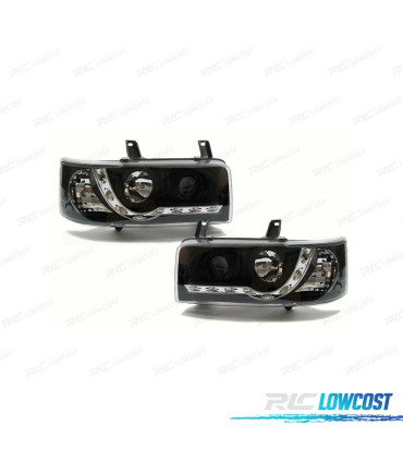 FARÓIS VOLKSWAGEN VW T4 TRANSPORTER 90-03 LUZ LED DIURNA FUNDO NEGRO