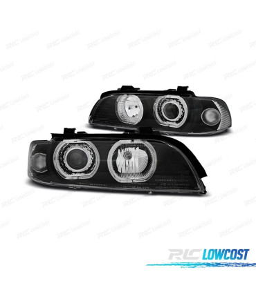 FARÓIS BMW E39 95-00ANGEL EYES LED FUNDO PRETO