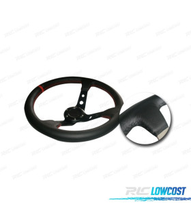 VOLANTE INVERTIDO LOOK OMP PELE SINTÉTICA PRETO BRAÇOS PRETOS ACENTO VERMELHO