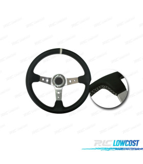 VOLANTE TIPO OMP INVERTIDO PRATEADO BRANCO PELE
