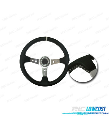 VOLANTE TIPO OMP INVERTIDO PRATEADO BRANCO PELE
