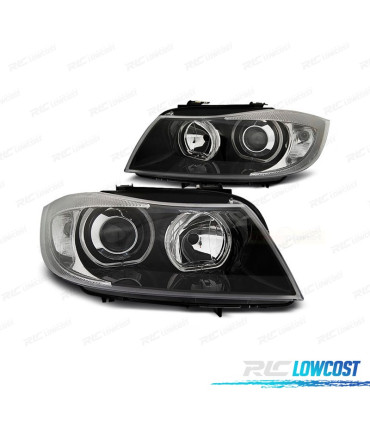 FARÓIS FRONTAIS BMW E90 E91 05-08 OLHOS DE ANJO LED CCFL FUNDO NEGRO